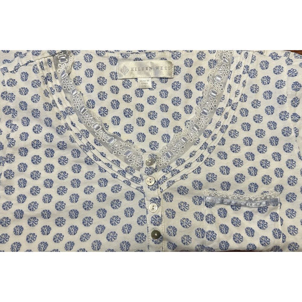 Eileen West‎ Nightgown Sz Small Knee Length Lace Detail Cotton Geometric Print
